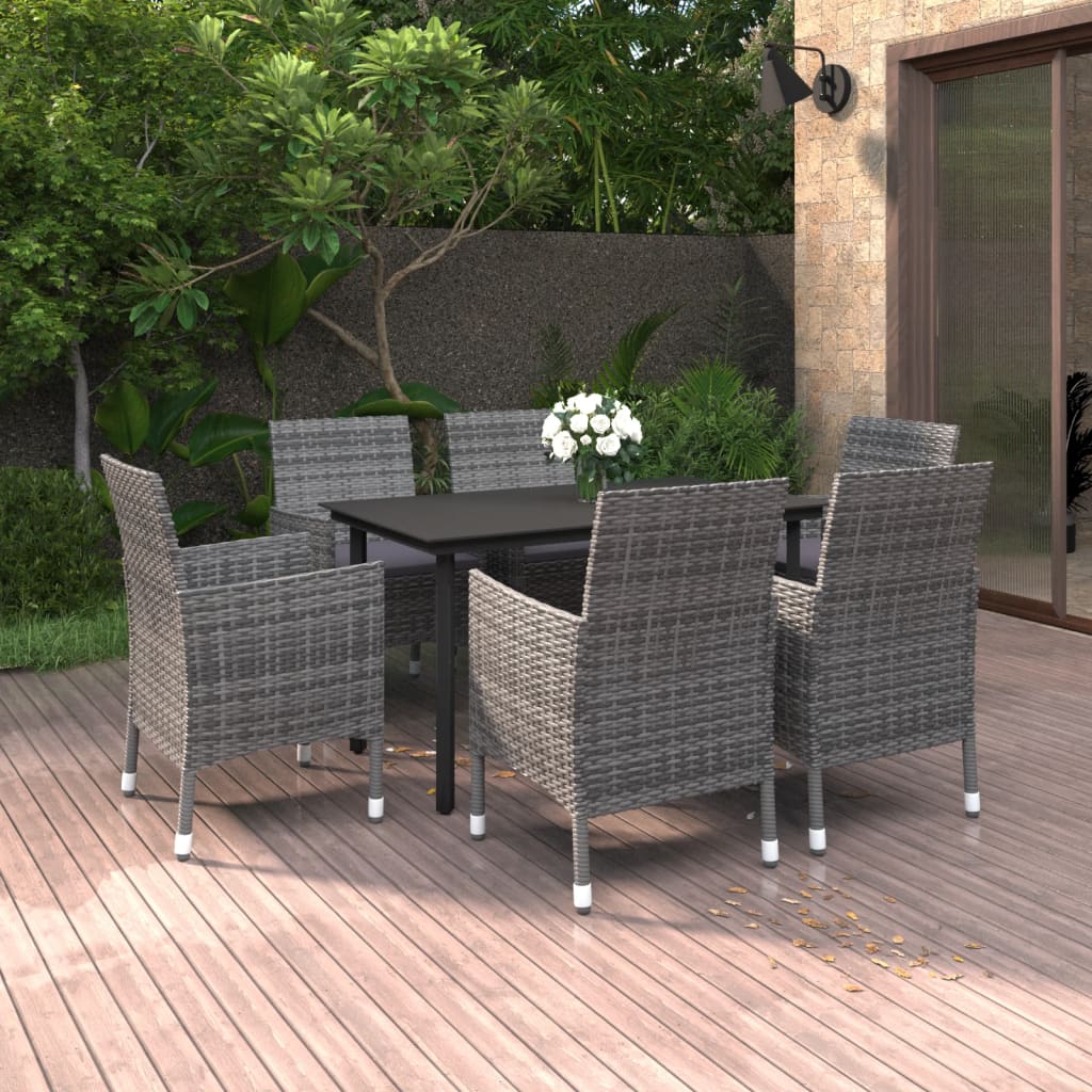 vidaXL Patio Dining Set Outdoor Table and Chair Set Poly Rattan and Glass-30