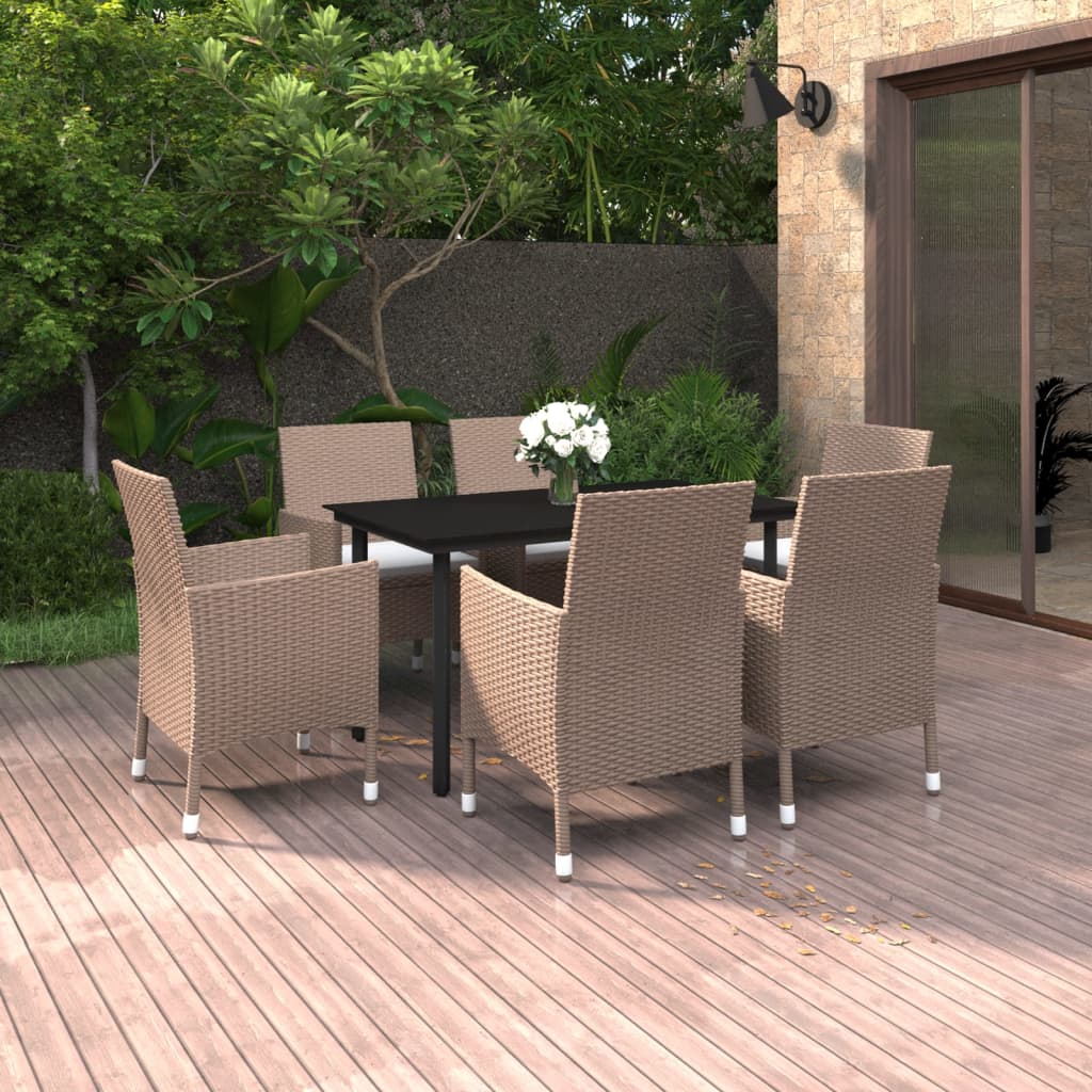 vidaXL Patio Dining Set Outdoor Table and Chair Set Poly Rattan and Glass-7
