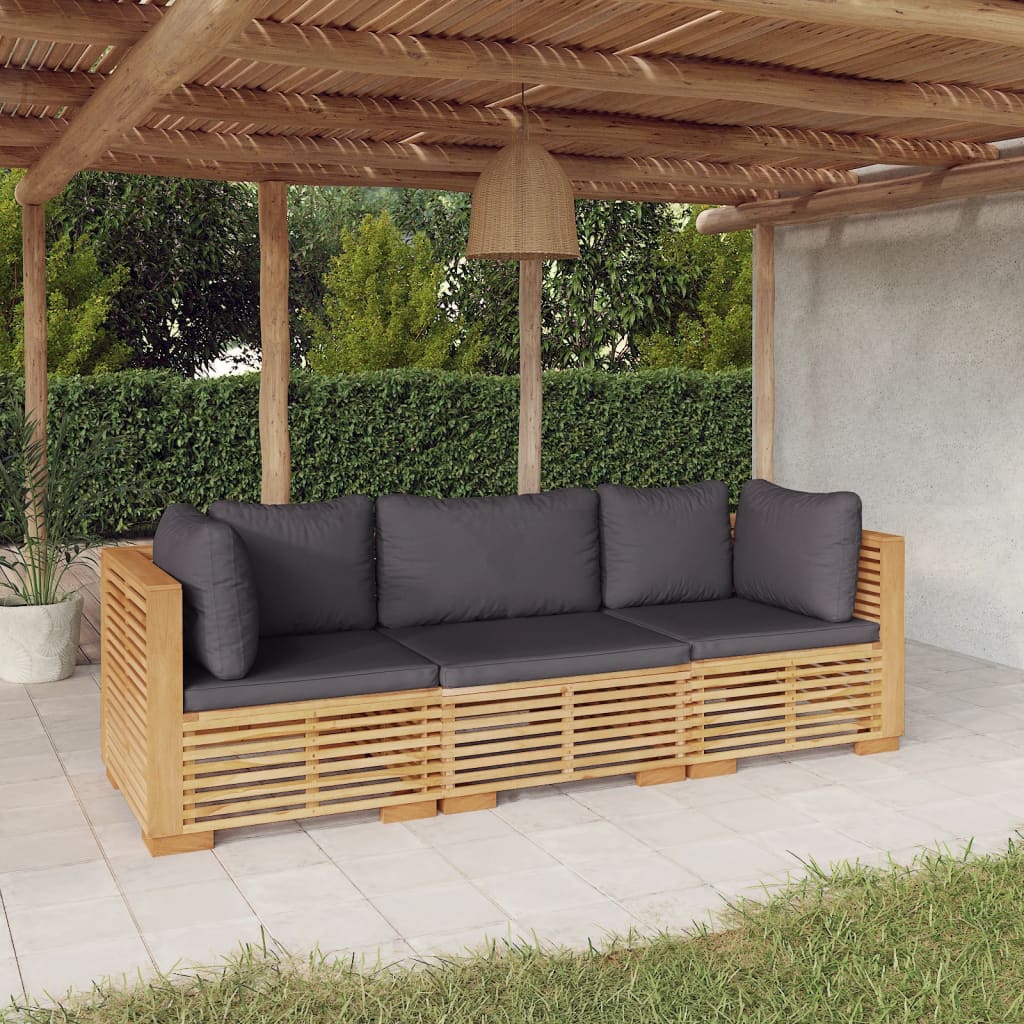 vidaXL 3 Piece Patio Lounge Set with Cushions Solid Wood Teak-0