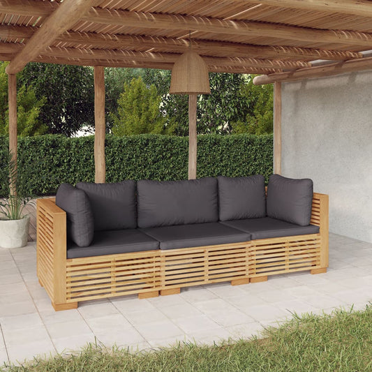 vidaXL 3 Piece Patio Lounge Set with Cushions Solid Wood Teak-0