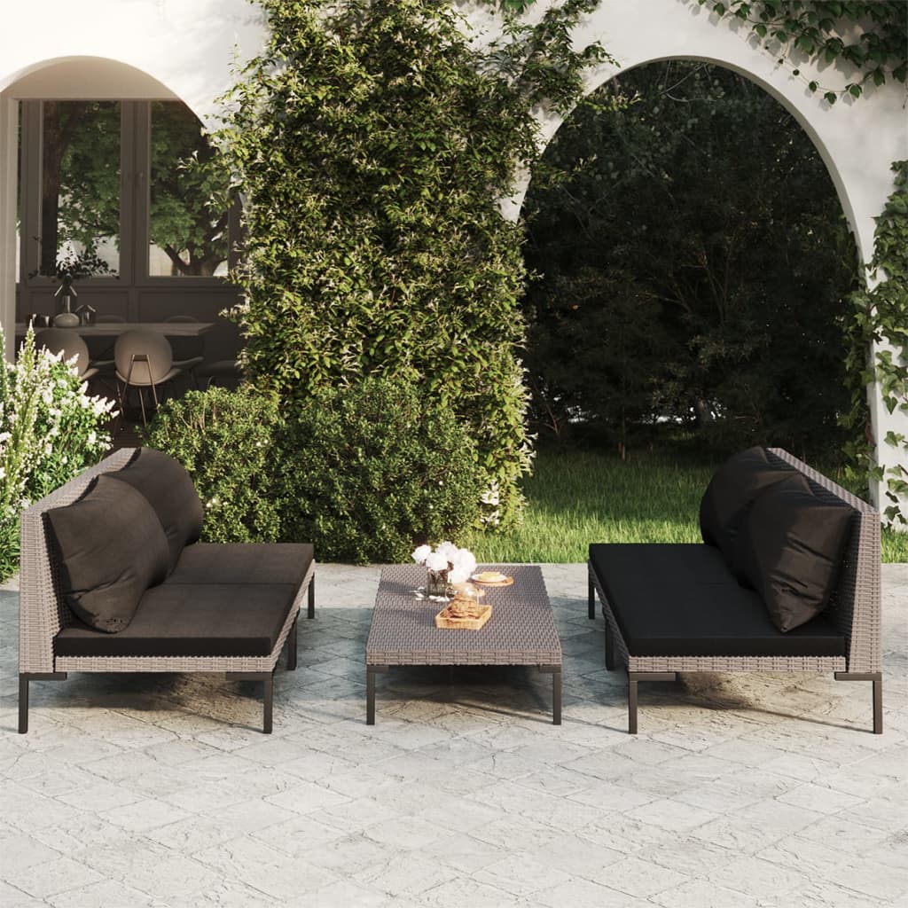 vidaXL 5 Piece Patio Lounge Set with Cushions Poly Rattan Dark Gray-1