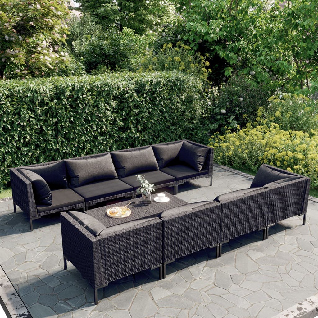 vidaXL 9 Piece Patio Lounge Set with Cushions Poly Rattan Dark Gray-0