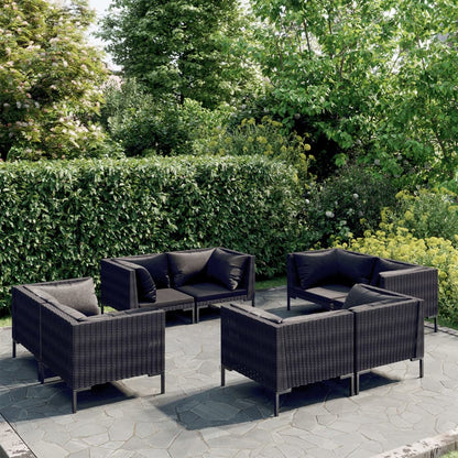 vidaXL 8 Piece Patio Lounge Set with Cushions Poly Rattan Dark Gray-0