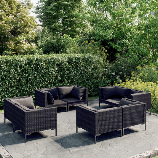 vidaXL 8 Piece Patio Lounge Set with Cushions Poly Rattan Dark Gray-0