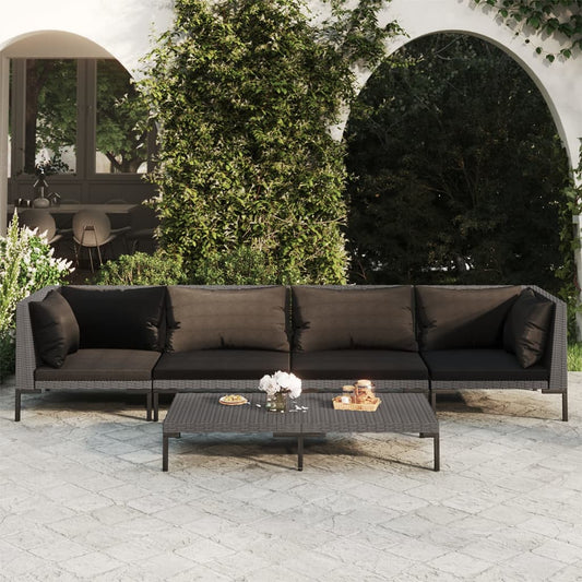 vidaXL 5 Piece Patio Lounge Set with Cushions Poly Rattan Dark Gray-0
