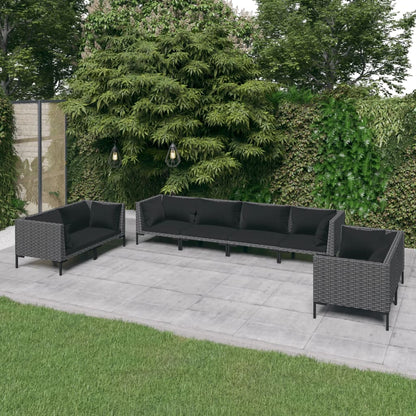vidaXL 8 Piece Patio Lounge Set with Cushions Poly Rattan Dark Gray-0