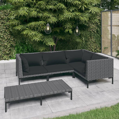 vidaXL 5 Piece Patio Lounge Set with Cushions Poly Rattan Dark Gray-0