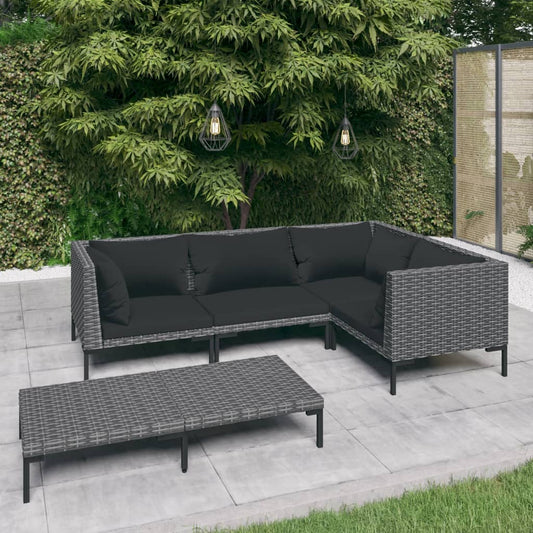 vidaXL 5 Piece Patio Lounge Set with Cushions Poly Rattan Dark Gray-0