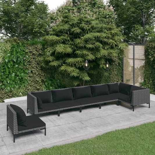 vidaXL 7 Piece Patio Lounge Set with Cushions Poly Rattan Dark Gray-0