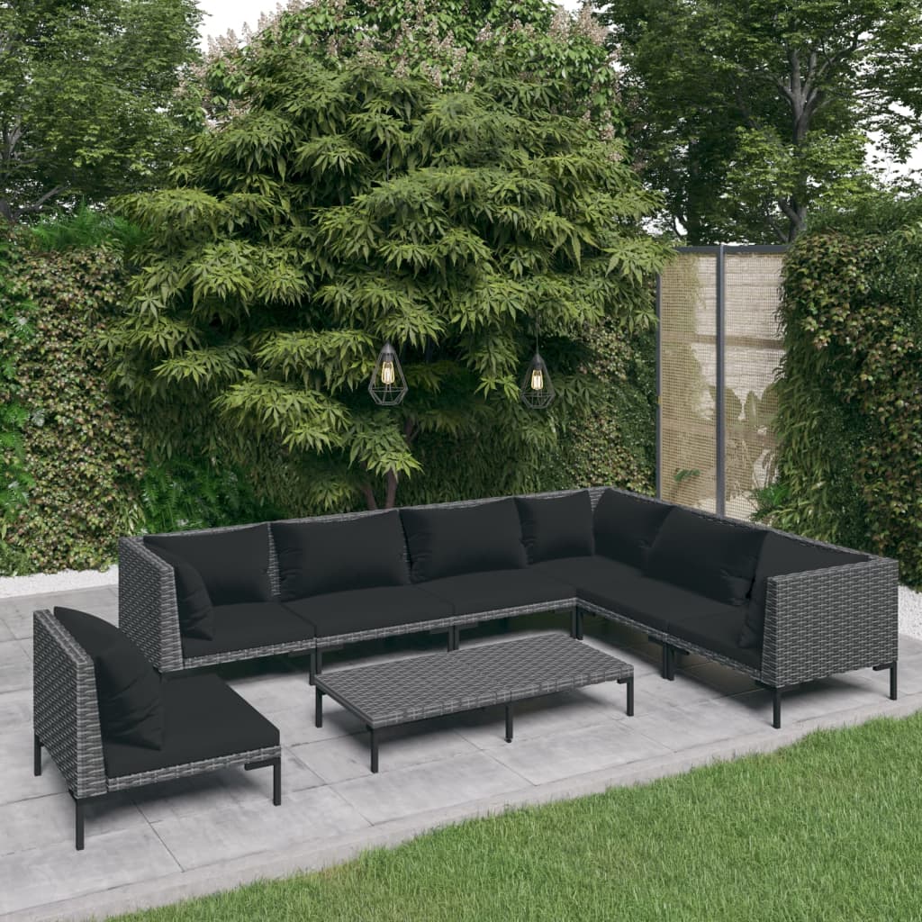 vidaXL 8 Piece Patio Lounge Set with Cushions Poly Rattan Dark Gray-0