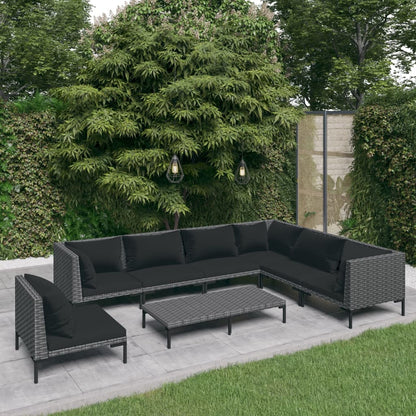 vidaXL 8 Piece Patio Lounge Set with Cushions Poly Rattan Dark Gray-0