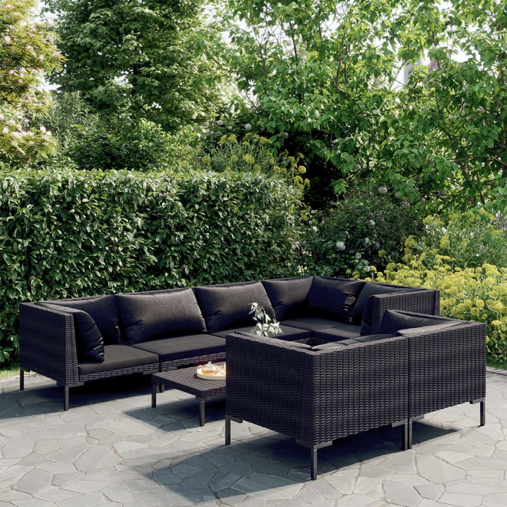 vidaXL 8 Piece Patio Lounge Set with Cushions Poly Rattan Dark Gray-0
