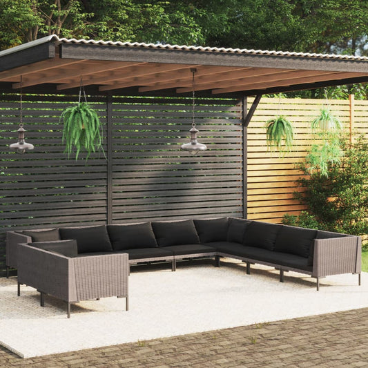 vidaXL 10 Piece Patio Lounge Set with Cushions Poly Rattan Dark Gray-0