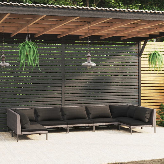 vidaXL 7 Piece Patio Lounge Set with Cushions Poly Rattan Dark Gray-0
