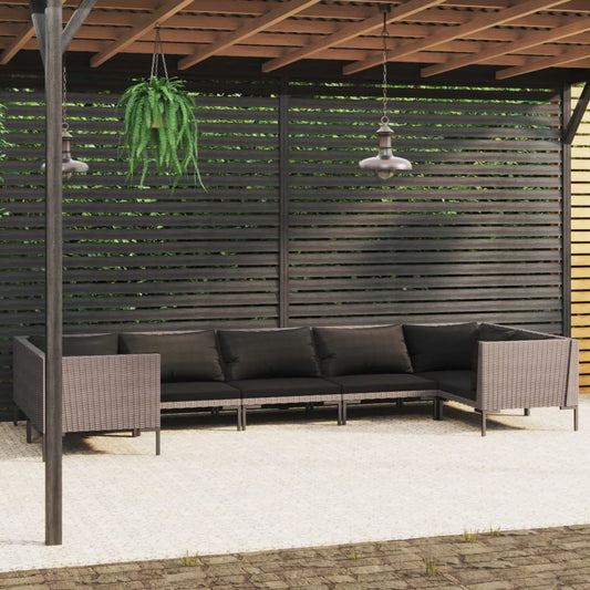 vidaXL 7 Piece Patio Lounge Set with Cushions Poly Rattan Dark Gray-0
