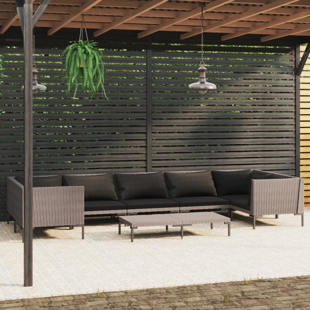 vidaXL 8 Piece Patio Lounge Set with Cushions Poly Rattan Dark Gray-0