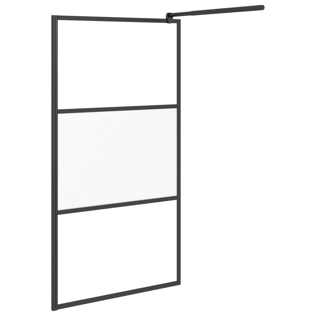 vidaXL Walk-in Shower Wall 39.4"x76.8" Half Frosted ESG Glass Black-2