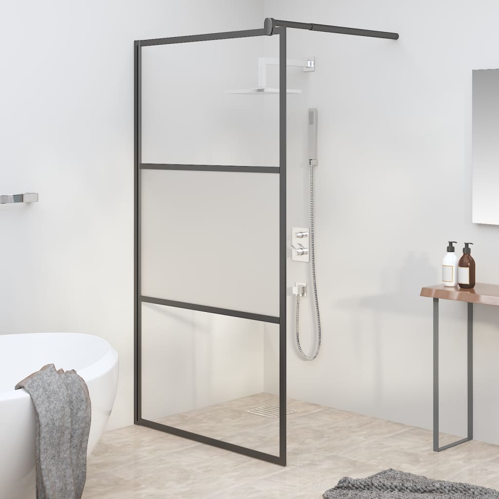 vidaXL Walk-in Shower Wall 39.4"x76.8" Half Frosted ESG Glass Black-0