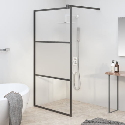 vidaXL Walk-in Shower Wall 39.4"x76.8" Half Frosted ESG Glass Black-0