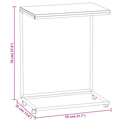 vidaXL Side Table with Wheels Black 21.7"x13.8"x27.6" Engineered Wood-4
