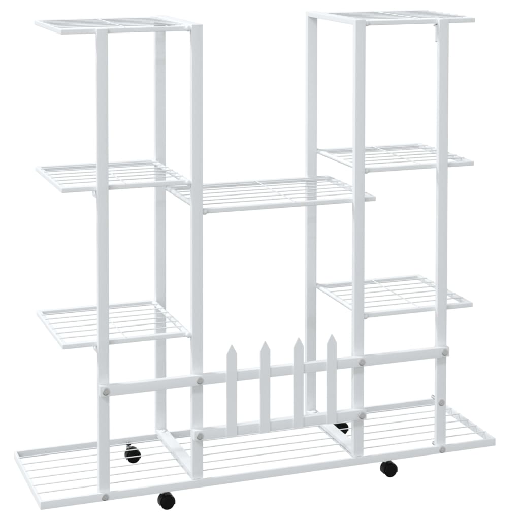 vidaXL Flower Stand with Wheels 37.2"x9.6"x36" White Iron-3