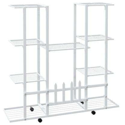 vidaXL Flower Stand with Wheels 37.2"x9.6"x36" White Iron-3