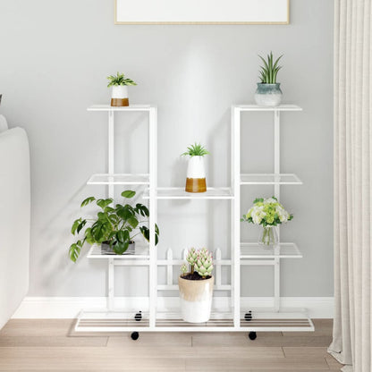 vidaXL Flower Stand with Wheels 37.2"x9.6"x36" White Iron-0