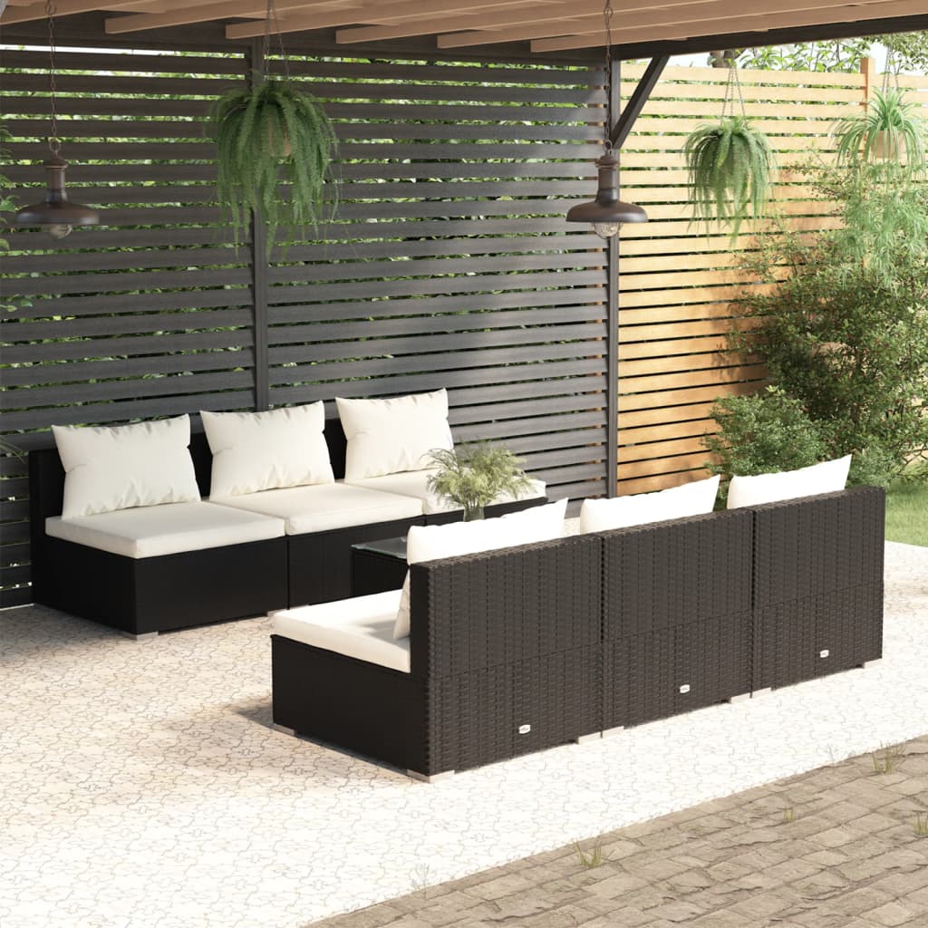 vidaXL 7 Piece Patio Lounge Set with Cushions Poly Rattan Black-0