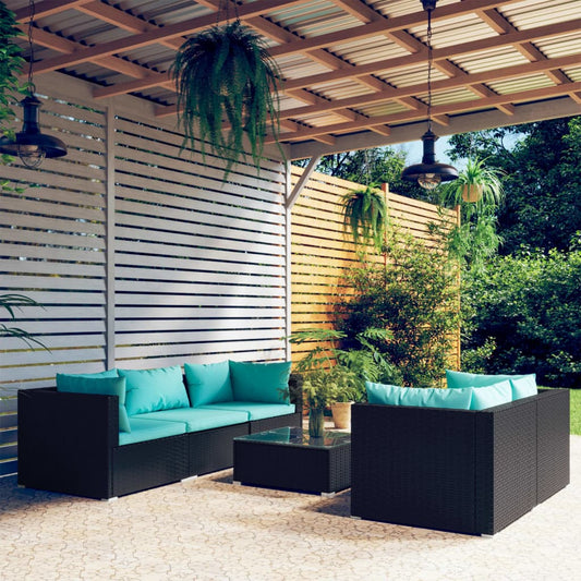 vidaXL 6 Piece Patio Lounge Set with Cushions Poly Rattan Black-0