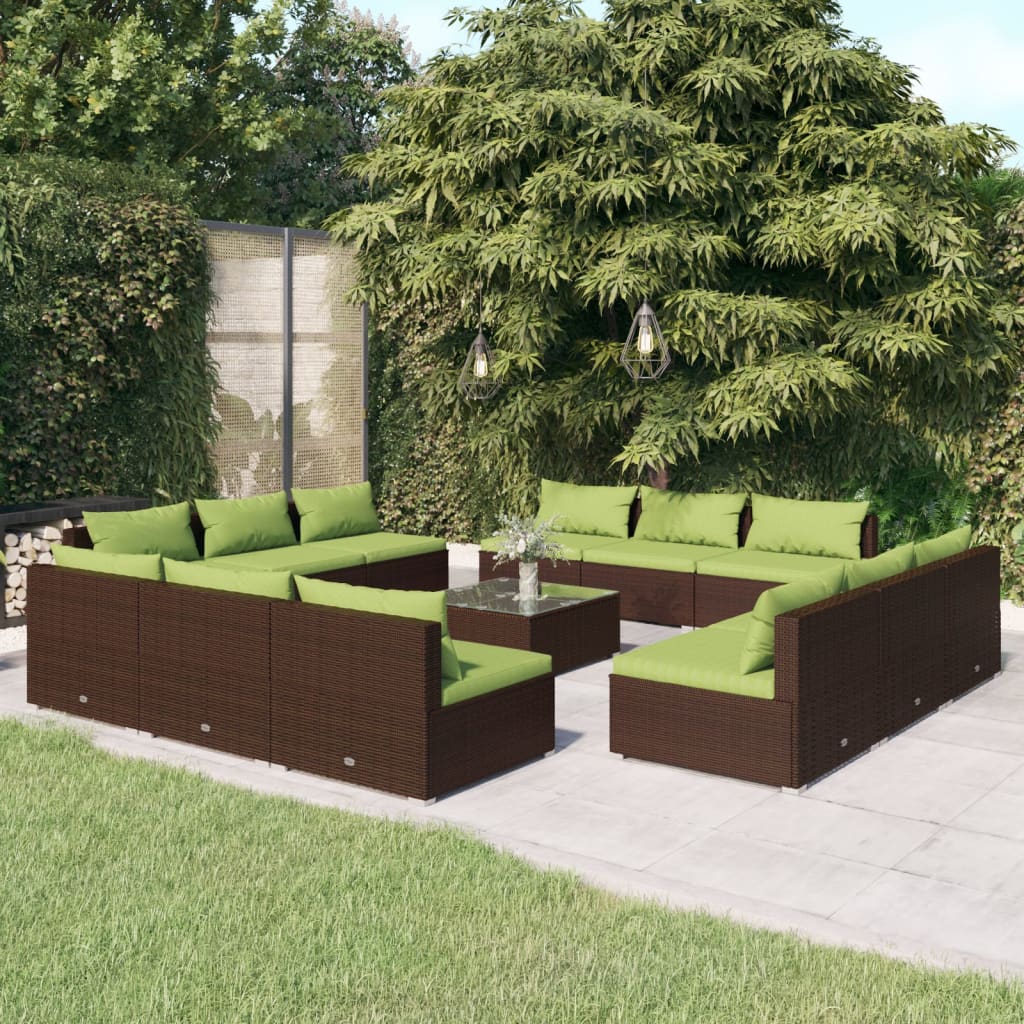 vidaXL 13 Piece Patio Lounge Set with Cushions Poly Rattan Brown-0