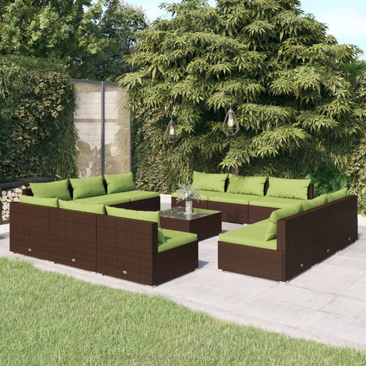 vidaXL 13 Piece Patio Lounge Set with Cushions Poly Rattan Brown-0