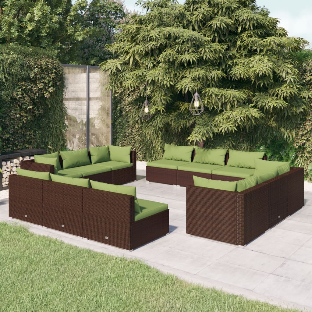 vidaXL 12 Piece Patio Lounge Set with Cushions Poly Rattan Brown-0