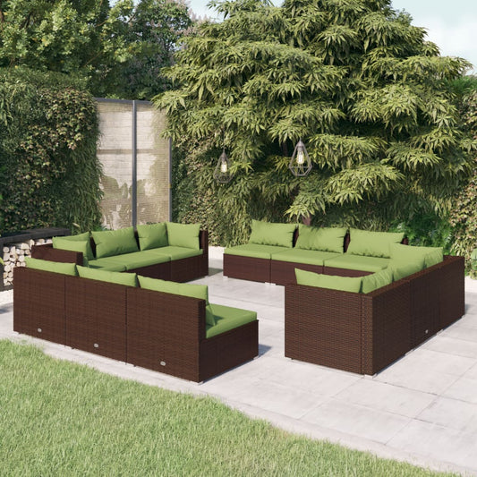 vidaXL 12 Piece Patio Lounge Set with Cushions Poly Rattan Brown-0