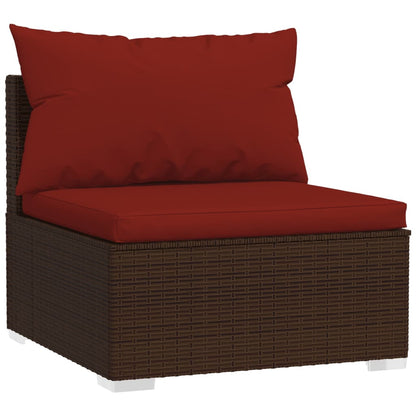 vidaXL 5 Piece Patio Lounge Set with Cushions Poly Rattan Brown-3