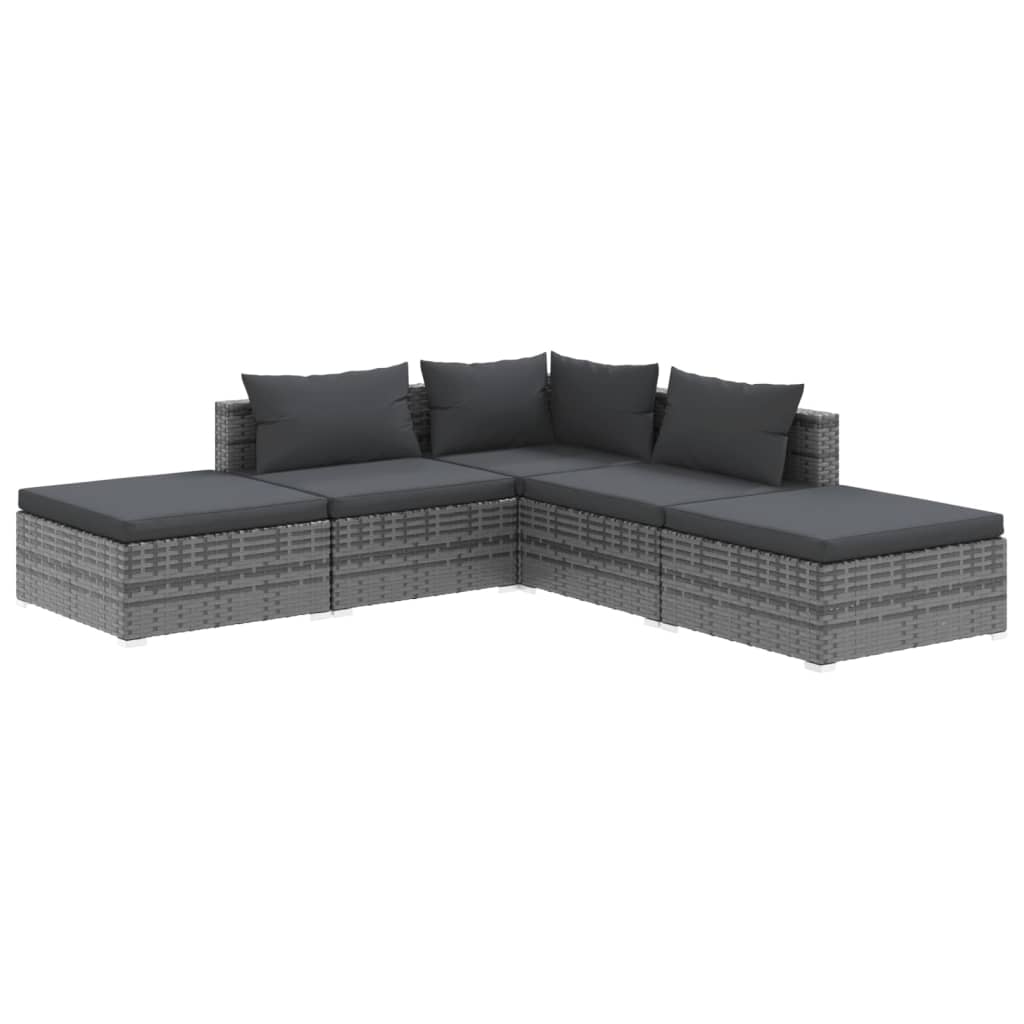 vidaXL 5 Piece Garden Lounge Set with Cushions Poly Rattan Gray-0