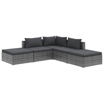 vidaXL 5 Piece Garden Lounge Set with Cushions Poly Rattan Gray-0