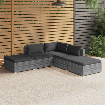 vidaXL 5 Piece Garden Lounge Set with Cushions Poly Rattan Gray-1