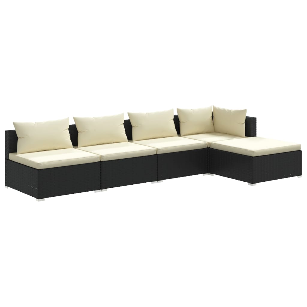 vidaXL 5 Piece Garden Lounge Set with Cushions Poly Rattan Black-0