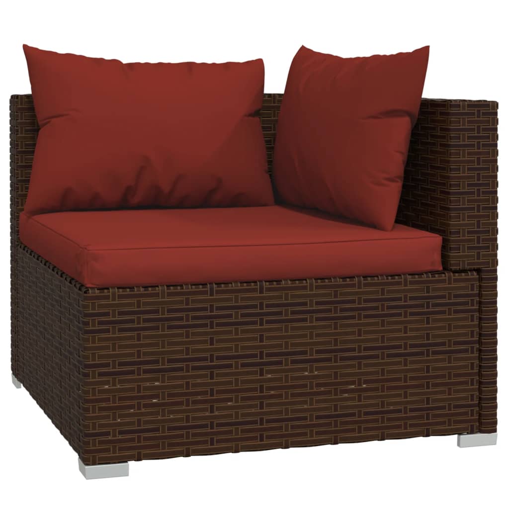 vidaXL 5 Piece Patio Lounge Set with Cushions Poly Rattan Brown-2