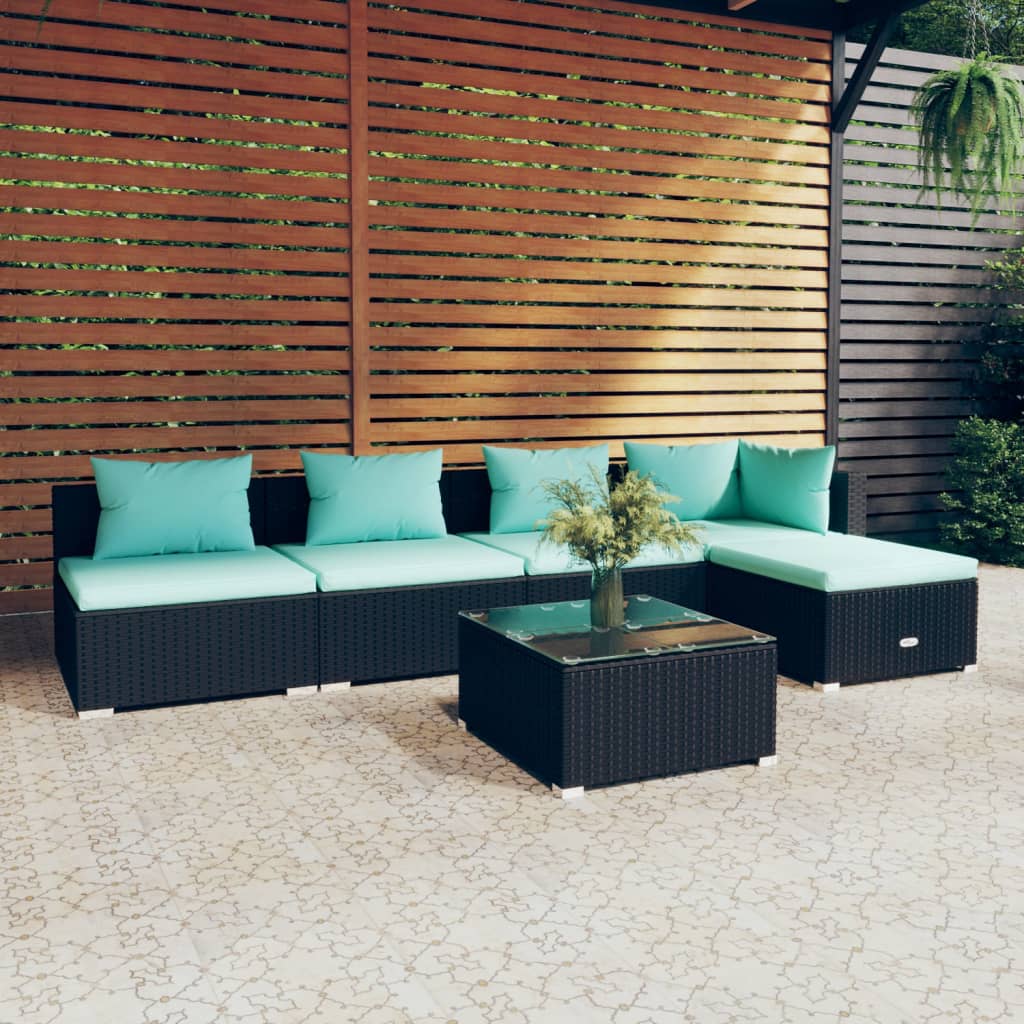 vidaXL 6 Piece Patio Lounge Set with Cushions Poly Rattan Black-1