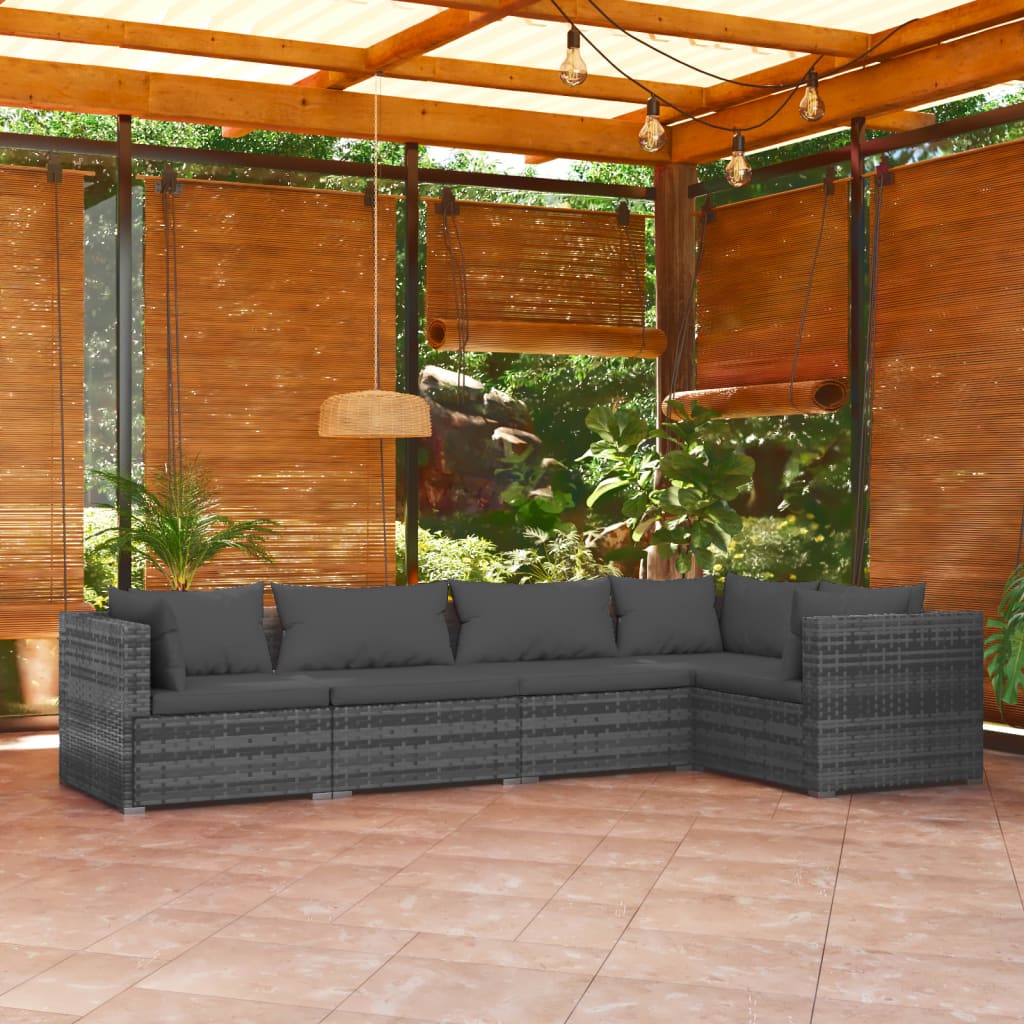 vidaXL 5 Piece Patio Lounge Set with Cushions Poly Rattan Gray-1