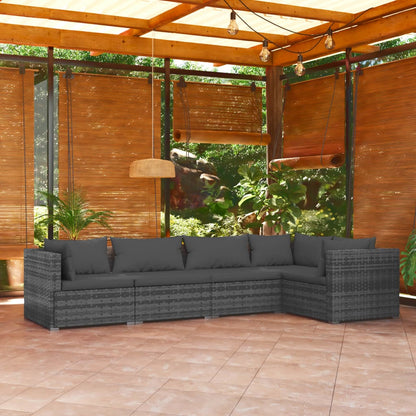 vidaXL 5 Piece Patio Lounge Set with Cushions Poly Rattan Gray-1