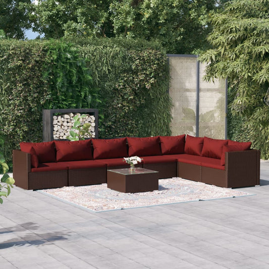 vidaXL 8 Piece Patio Lounge Set with Cushions Poly Rattan Brown-0