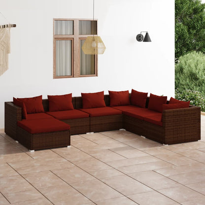 vidaXL 7 Piece Patio Lounge Set with Cushions Poly Rattan Brown-0
