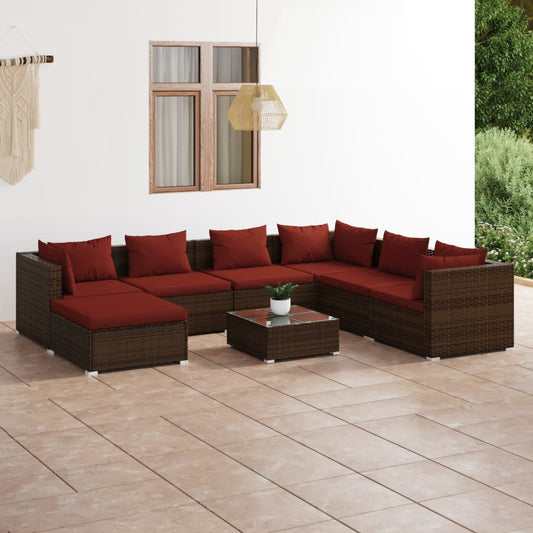 vidaXL 8 Piece Patio Lounge Set with Cushions Poly Rattan Brown-0