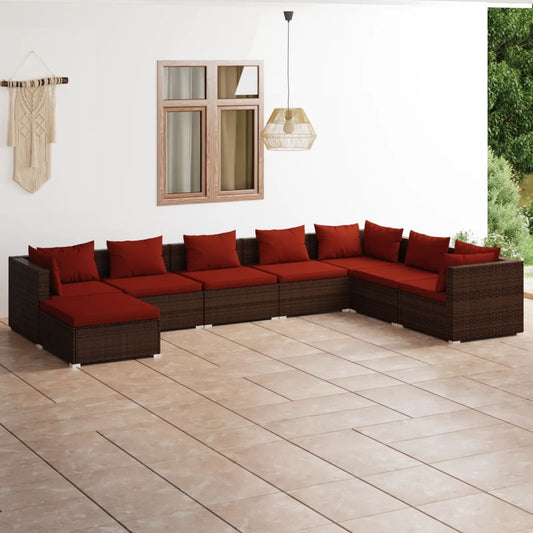 vidaXL 8 Piece Patio Lounge Set with Cushions Poly Rattan Brown-0