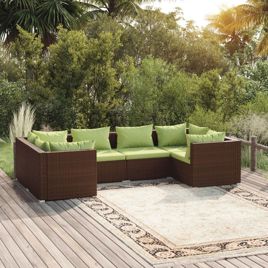 vidaXL 6 Piece Patio Lounge Set with Cushions Poly Rattan Brown-0