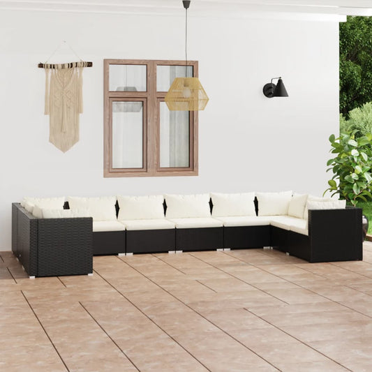 vidaXL 10 Piece Patio Lounge Set with Cushions Poly Rattan Black-0