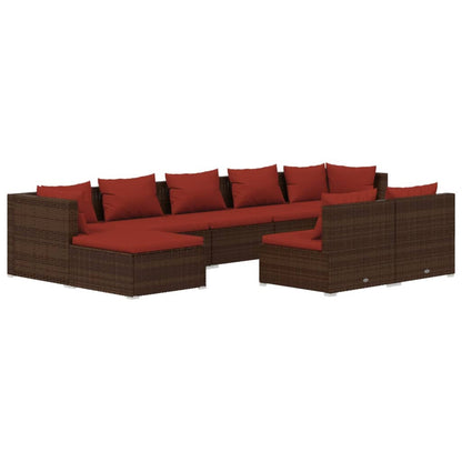 vidaXL 9 Piece Patio Lounge Set with Cushions Brown Poly Rattan-1