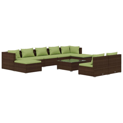 vidaXL 10 Piece Patio Lounge Set with Cushions Brown Poly Rattan-0